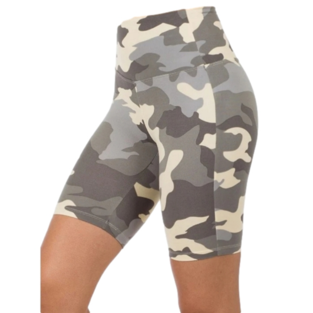 Zenana Brushed Microfiber Camouflage Biker/Workout Shorts Sm, Med, Large
